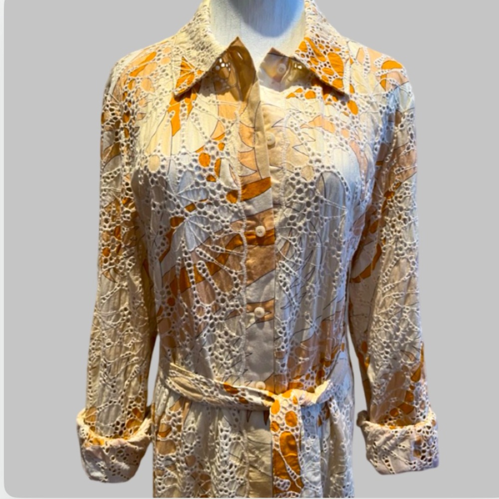 NWT Le Superbe Cream Long Sleeve Notched Collar Shirt Dress Size 8 - Picture 12 of 14